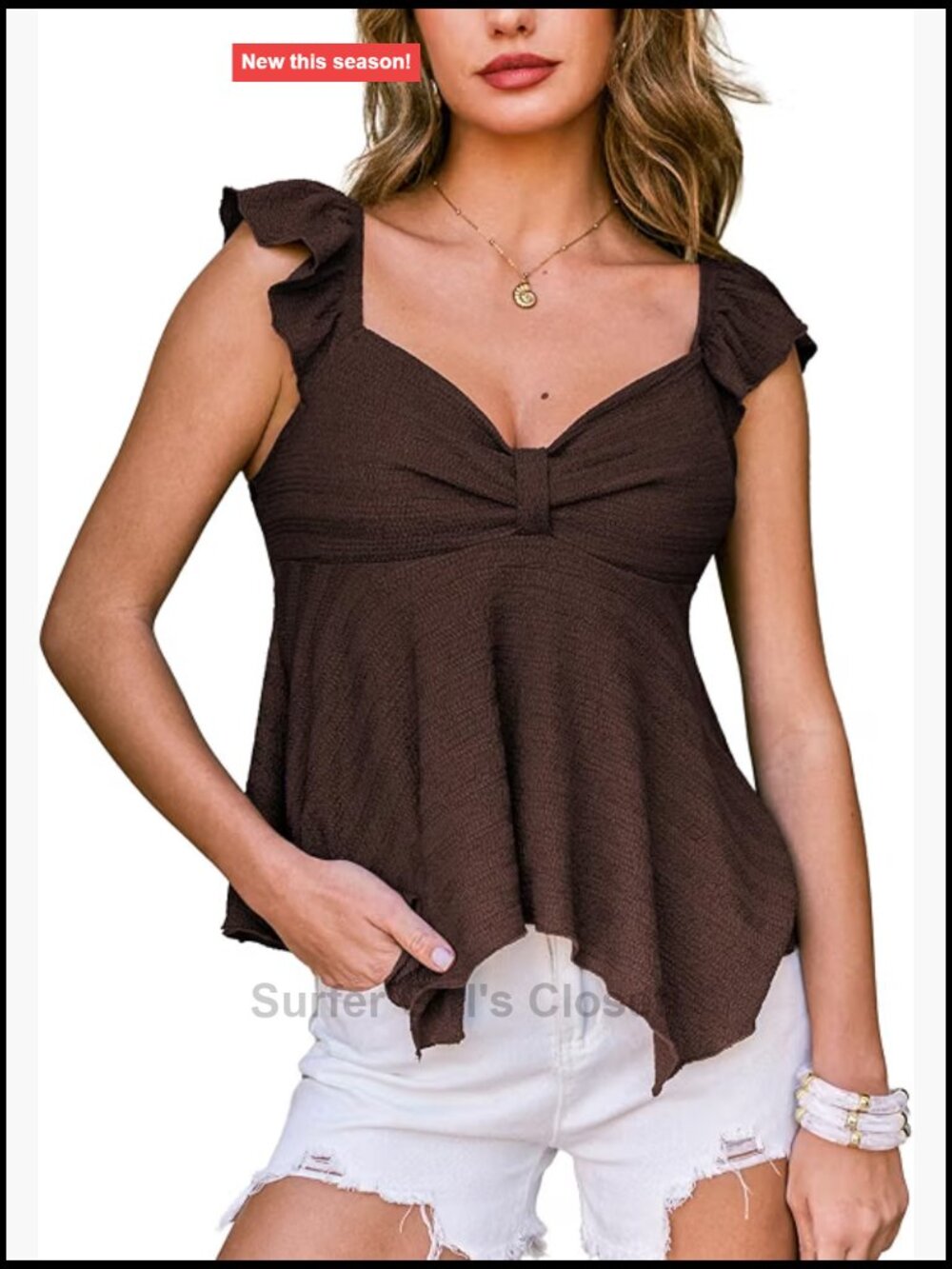 Babydoll Peplum Tank Top Sweetheart Neck Ruffle Sleeve Y2K Summer Outfit